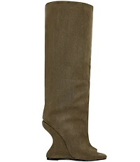 Azalea Wang Vincent Peep Toe Sculptural Wedge Tall Boots