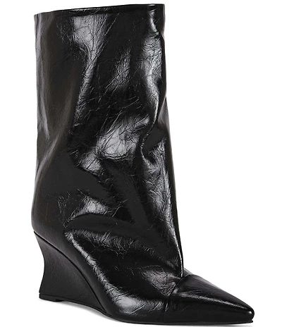 Azalea Wang Vinci Pointed Toe Sculpted Wedge Mid Boots
