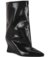 Azalea Wang Vinci Pointed Toe Sculpted Wedge Mid Boots