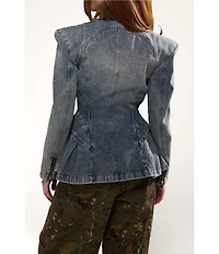 Azalea Wang Virelle Denim Stand Collar Long Sleeve Zip Front Blazer Jacket