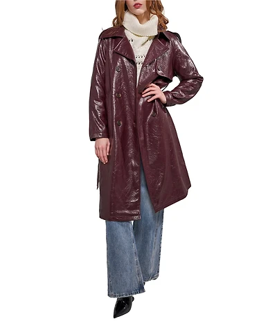 Azalea Wang Vivienne-Merlot Collar Neck Long Sleeve Belted Trench Coat
