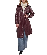 Azalea Wang Vivienne-Merlot Collar Neck Long Sleeve Belted Trench Coat