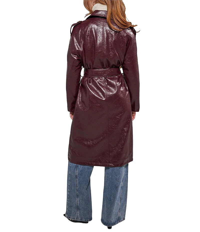 Azalea Wang Vivienne-Merlot Collar Neck Long Sleeve Belted Trench Coat
