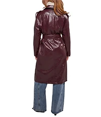 Azalea Wang Vivienne-Merlot Collar Neck Long Sleeve Belted Trench Coat