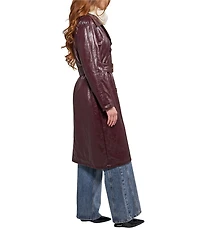Azalea Wang Vivienne-Merlot Collar Neck Long Sleeve Belted Trench Coat