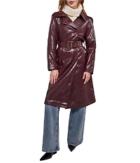 Azalea Wang Vivienne-Merlot Collar Neck Long Sleeve Belted Trench Coat