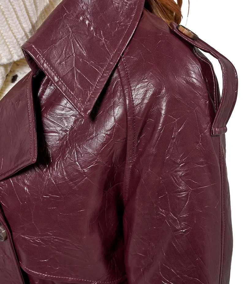 Azalea Wang Vivienne-Merlot Collar Neck Long Sleeve Belted Trench Coat