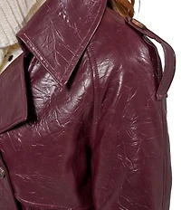 Azalea Wang Vivienne-Merlot Collar Neck Long Sleeve Belted Trench Coat