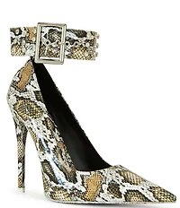 Azalea Wang Volney Snake Print Ankle Strap Pumps