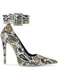 Azalea Wang Volney Snake Print Ankle Strap Pumps