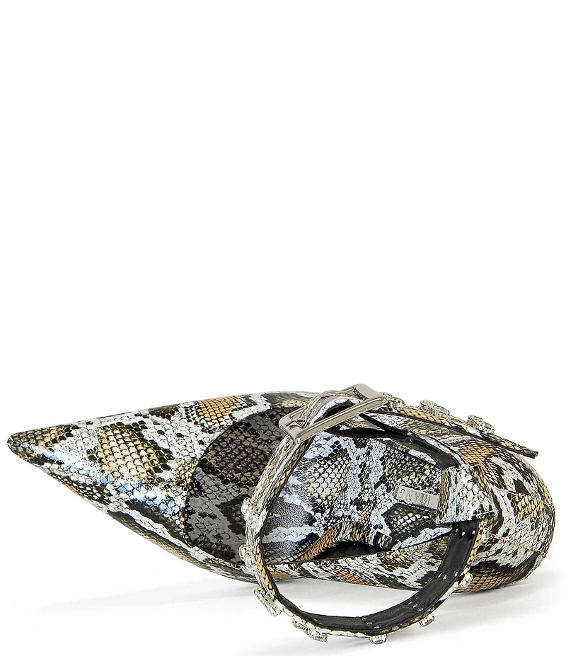 Azalea Wang Volney Snake Print Ankle Strap Pumps