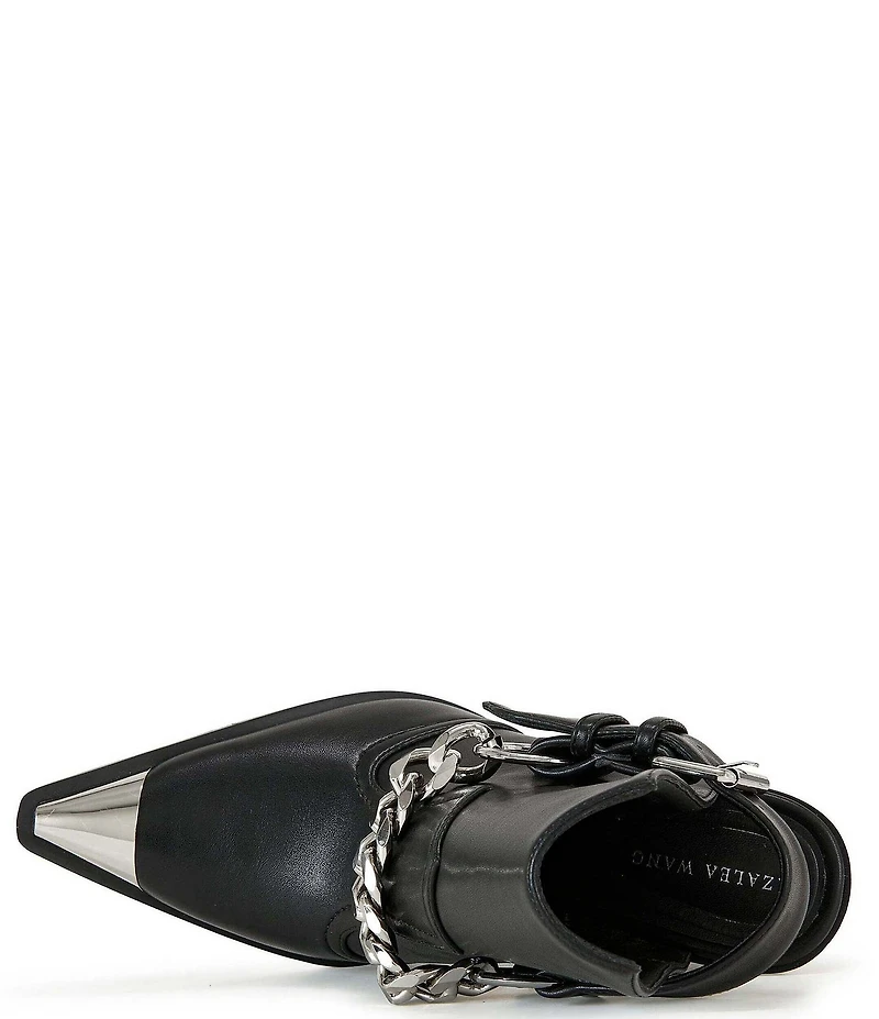 Azalea Wang Wade Chain Harness Back Strap Capped Pointed Toe Ankle Booties