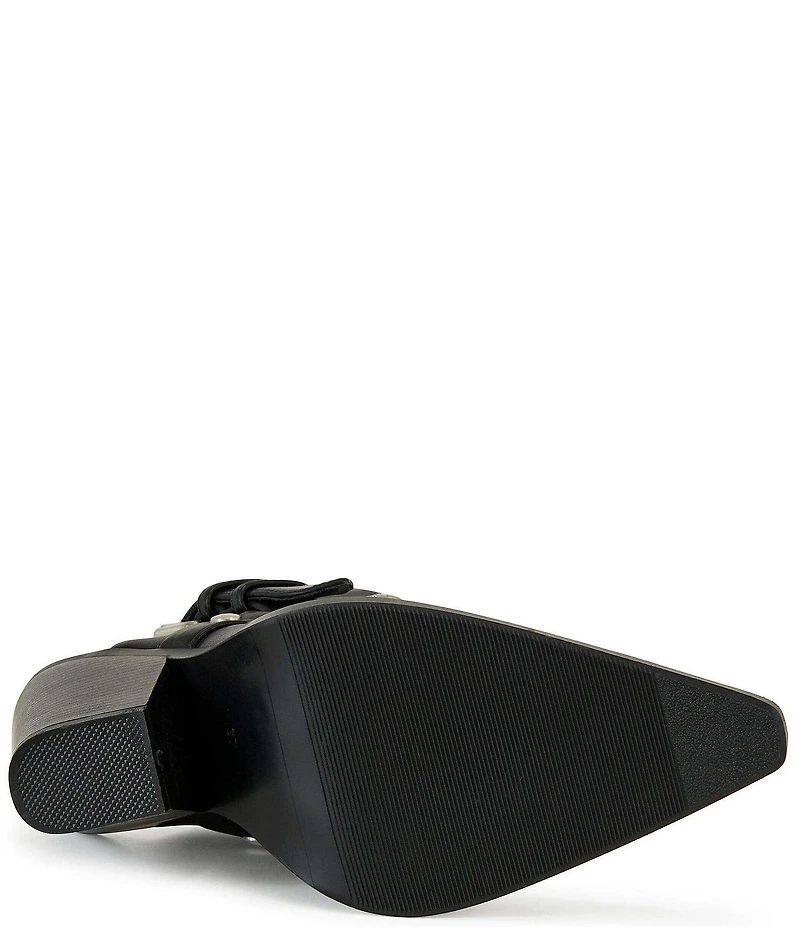 Azalea Wang Wade Chain Harness Back Strap Capped Pointed Toe Ankle Booties