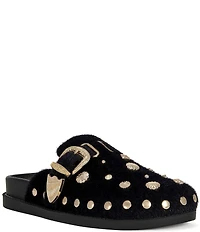 Azalea Wang Walsh Studded Western Buckle Faux Fur Mule Clogs