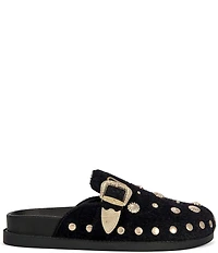 Azalea Wang Walsh Studded Western Buckle Faux Fur Mule Clogs