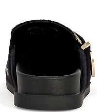 Azalea Wang Walsh Studded Western Buckle Faux Fur Mule Clogs