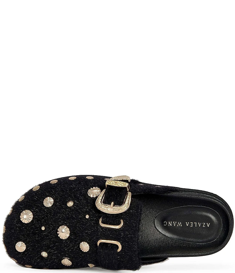 Azalea Wang Walsh Studded Western Buckle Faux Fur Mule Clogs