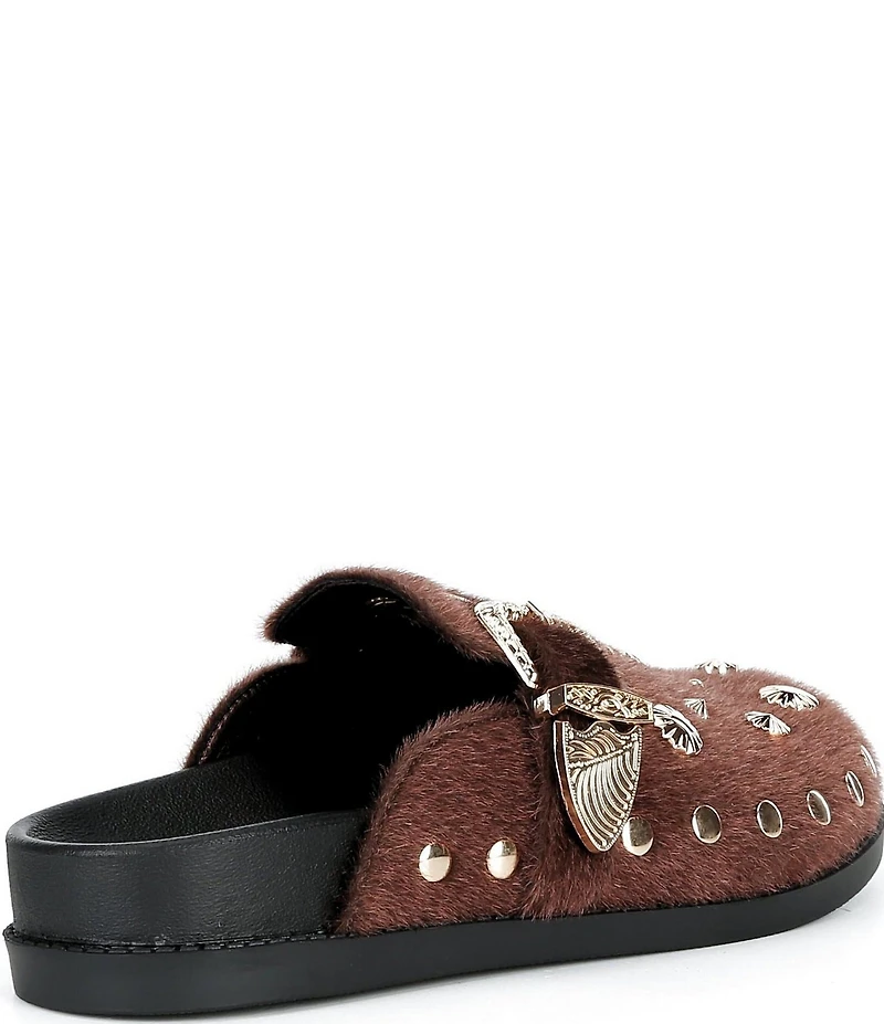 Azalea Wang Walsh Studded Western Buckle Faux Fur Mule Clogs