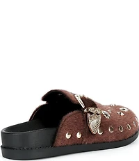 Azalea Wang Walsh Studded Western Buckle Faux Fur Mule Clogs