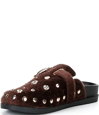 Azalea Wang Walsh Studded Western Buckle Faux Fur Mule Clogs