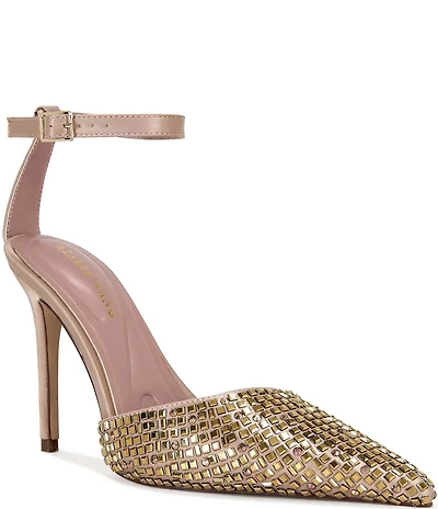 Azalea Wang Waraia Rhinestone Ankle Strap Dress Pumps