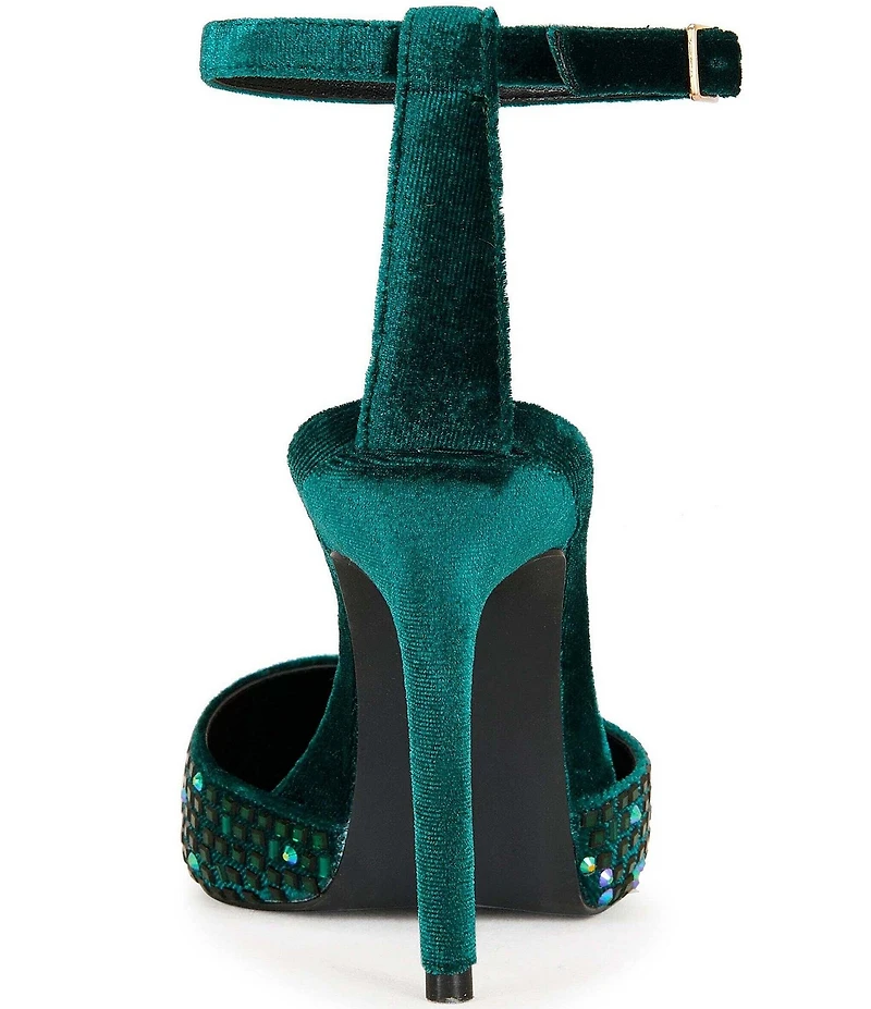 Azalea Wang Waraia Rhinestone Velvet Ankle Strap Dress Pumps