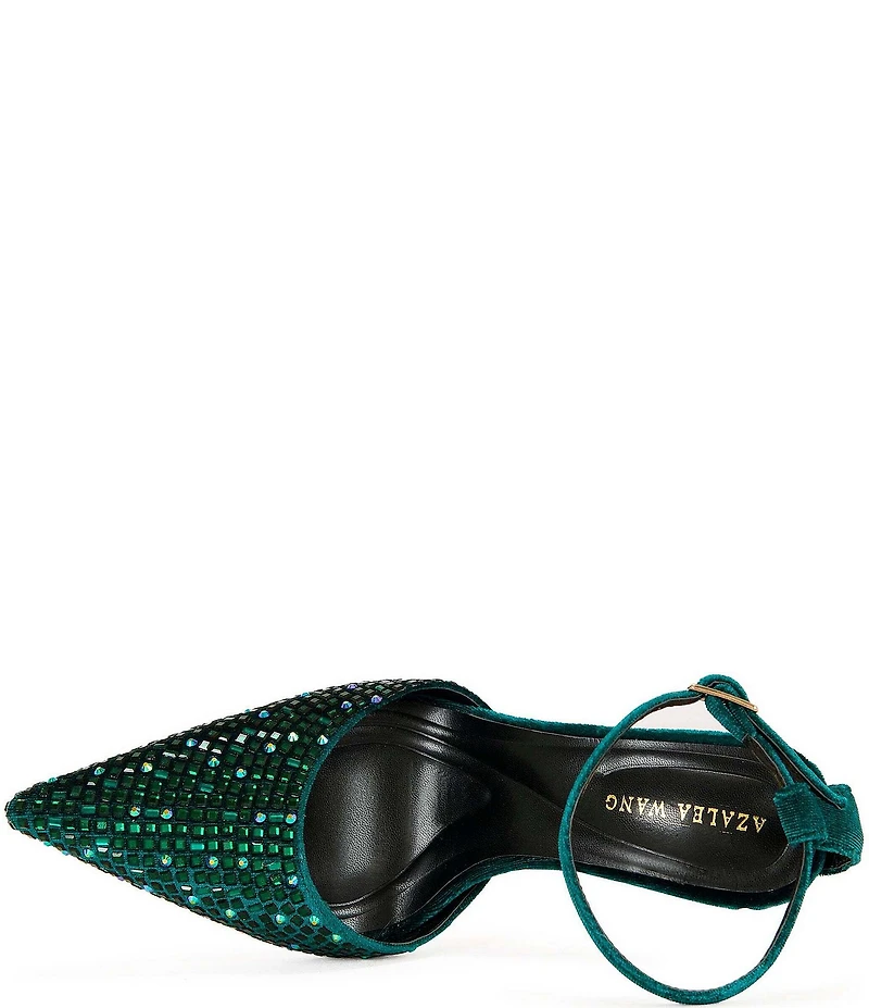 Azalea Wang Waraia Rhinestone Velvet Ankle Strap Dress Pumps