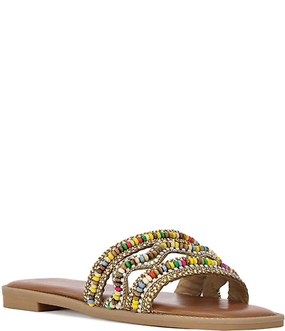 Azalea Wang Wen Rainbow Beaded Rhinestone Slide Sandals