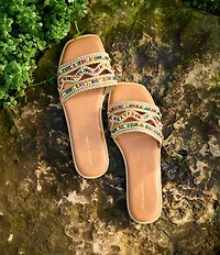 Azalea Wang Wen Rainbow Beaded Rhinestone Slide Sandals