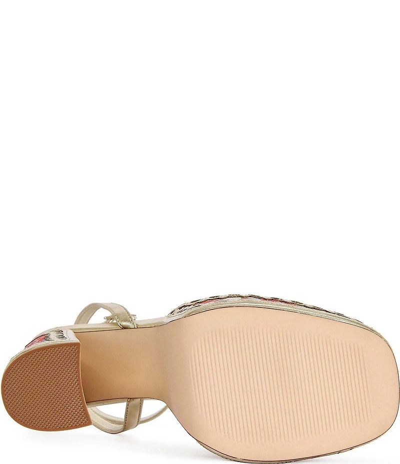 Azalea Wang Wenda Floral Jacquard Jewel Brooch Platform Block Heel Sandals