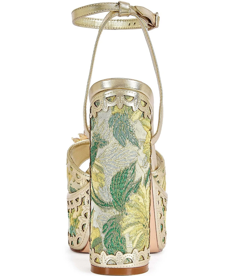 Azalea Wang Wenda Floral Jacquard Jewel Brooch Platform Block Heel Sandals