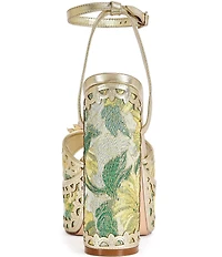 Azalea Wang Wenda Floral Jacquard Jewel Brooch Platform Block Heel Sandals