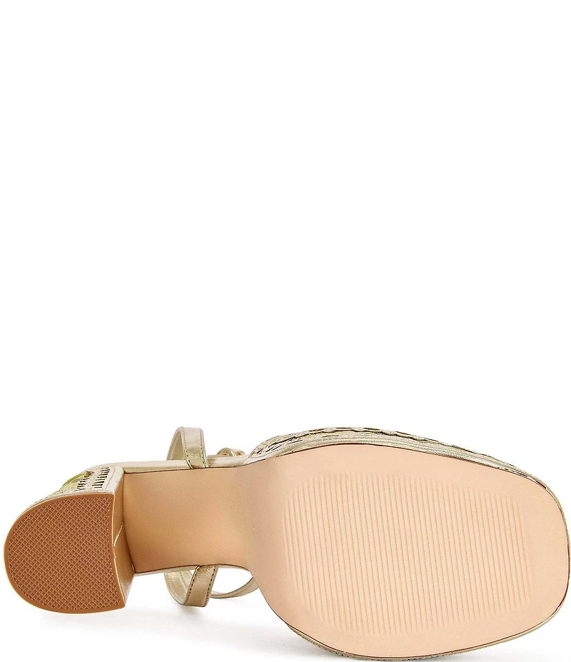 Azalea Wang Wenda Floral Jacquard Jewel Brooch Platform Block Heel Sandals