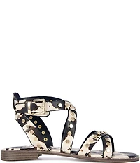 Azalea Wang Whistler Cow Print Studded Strappy Flat Sandals