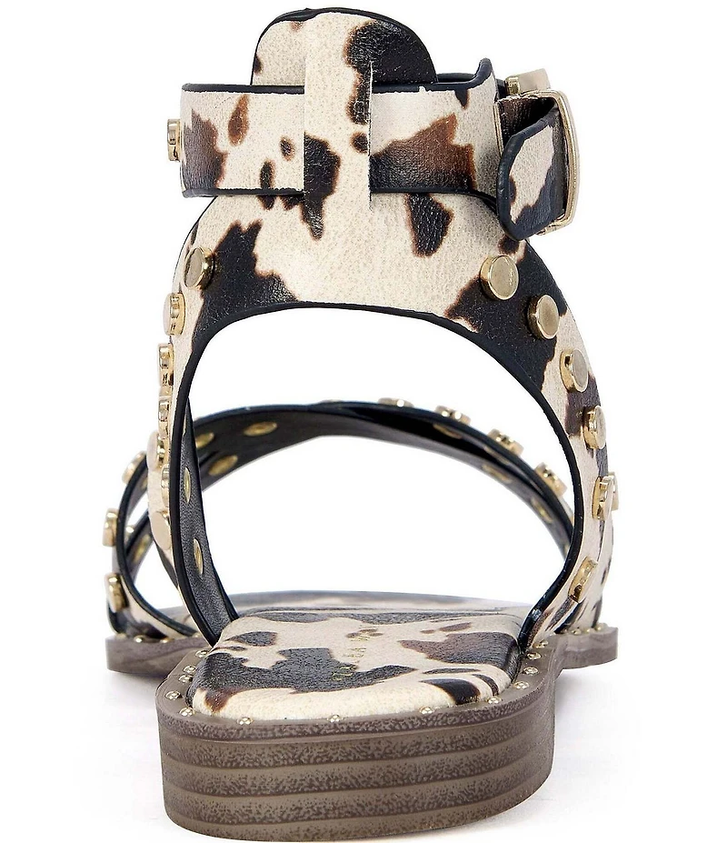 Azalea Wang Whistler Cow Print Studded Strappy Flat Sandals