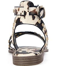 Azalea Wang Whistler Cow Print Studded Strappy Flat Sandals