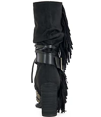 Azalea Wang Wilano Fringed Slouch Shaft Studded Thong Booties