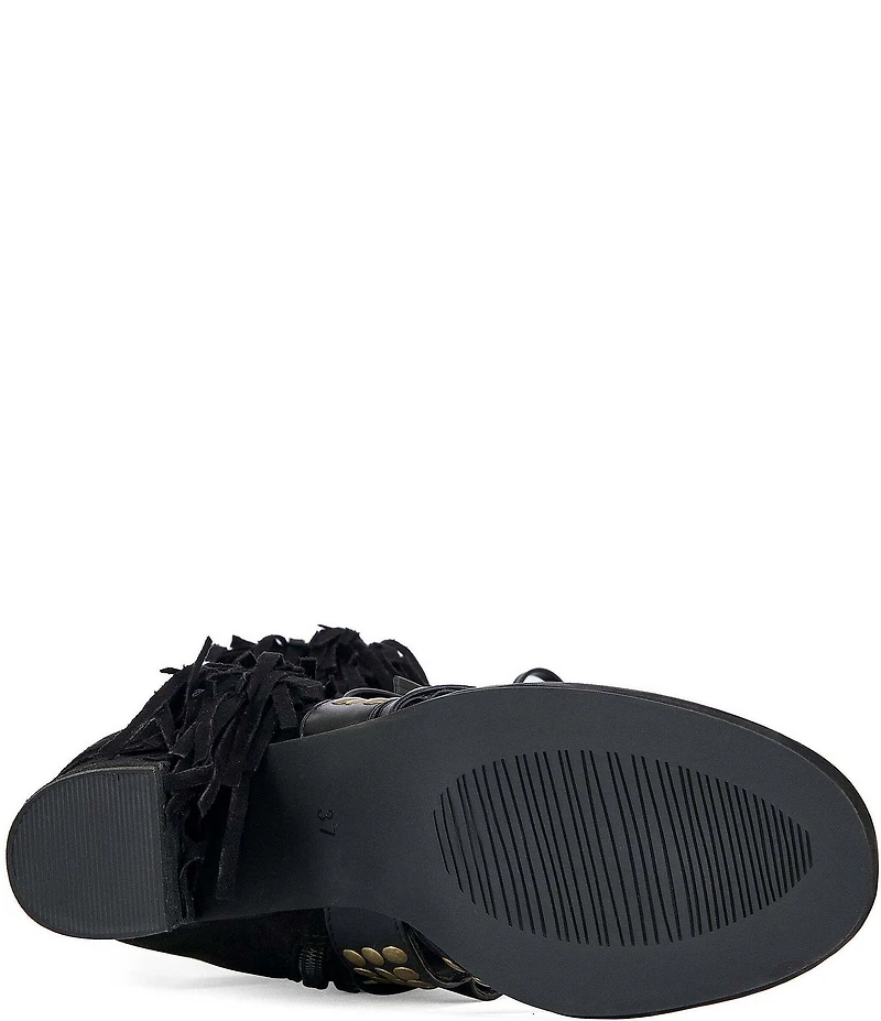 Azalea Wang Wilano Fringed Slouch Shaft Studded Thong Booties