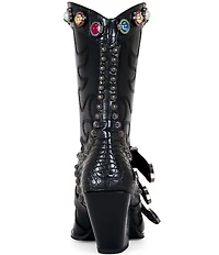 Azalea Wang Willowe Jewel Ornamented Buckled Strap Studded Western Booties