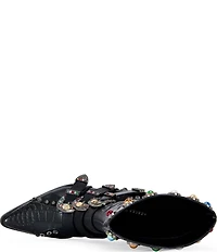 Azalea Wang Willowe Jewel Ornamented Buckled Strap Studded Western Booties