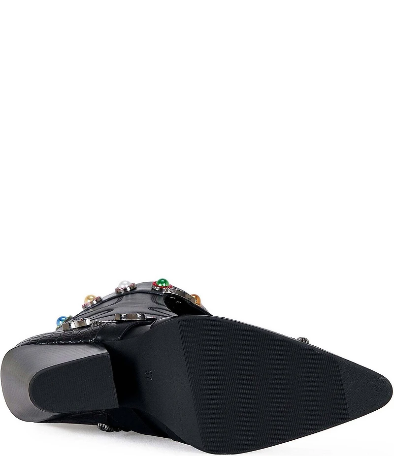 Azalea Wang Willowe Jewel Ornamented Buckled Strap Studded Western Booties