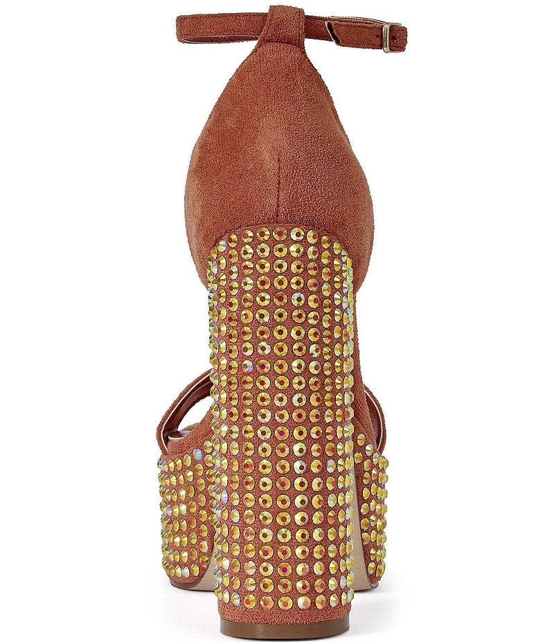 Azalea Wang Wilma Metallic Rhinestone Embellished Block Heel Platform Dress Sandals