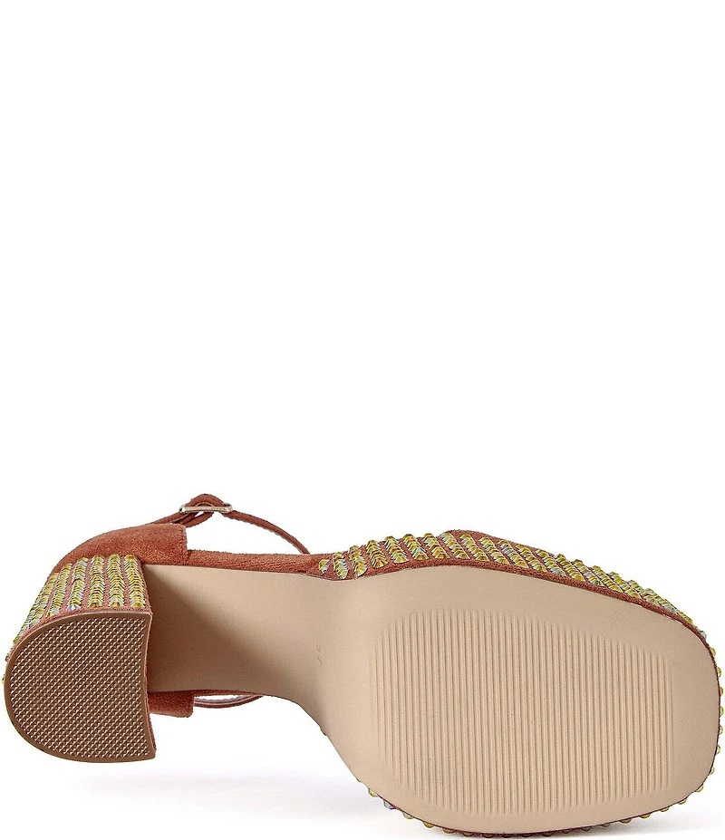 Azalea Wang Wilma Metallic Rhinestone Embellished Block Heel Platform Dress Sandals