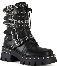 Azalea Wang Winola Studded Buckle Straps Combat Boots