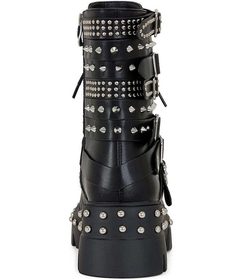 Azalea Wang Winola Studded Buckle Straps Combat Boots
