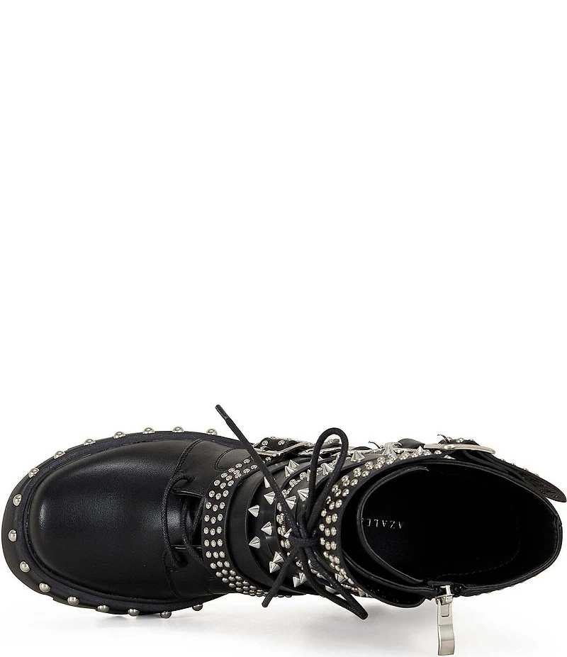 Azalea Wang Winola Studded Buckle Straps Combat Boots