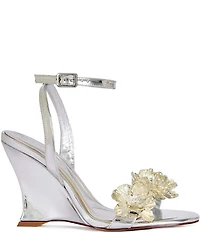 Azalea Wang Winters Metallic Ankle Strap Beaded Flowers Wedge Dress Sandals