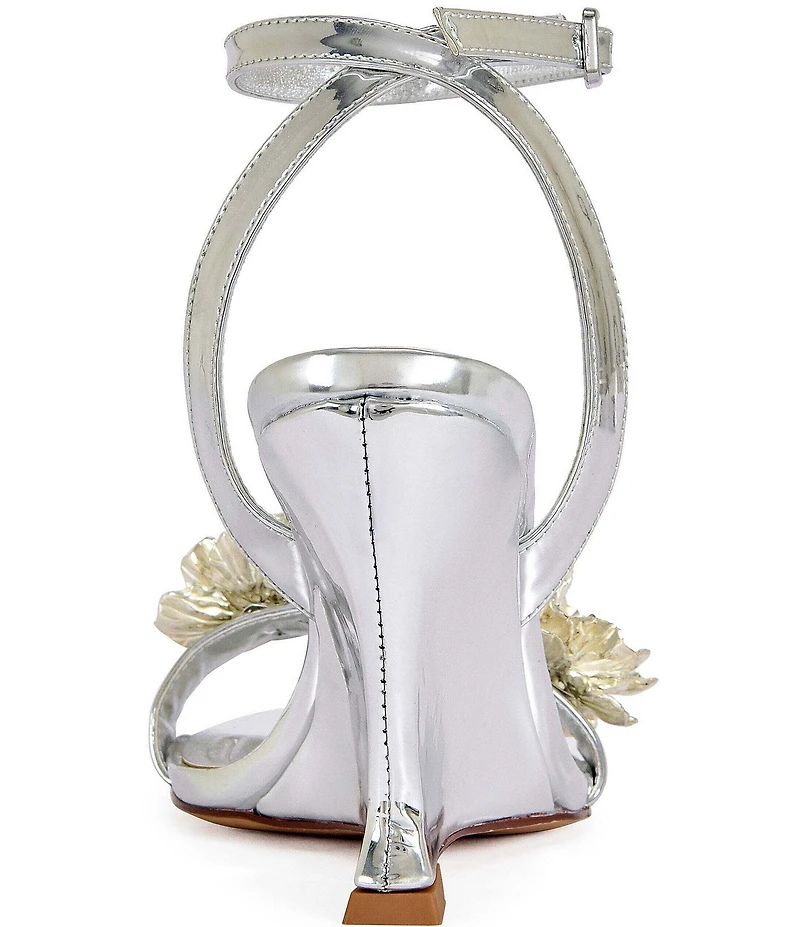 Azalea Wang Winters Metallic Ankle Strap Beaded Flowers Wedge Dress Sandals