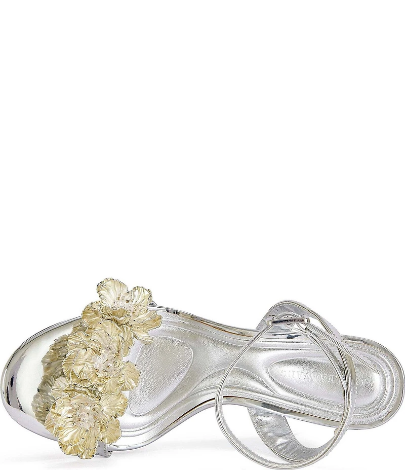 Azalea Wang Winters Metallic Ankle Strap Beaded Flowers Wedge Dress Sandals
