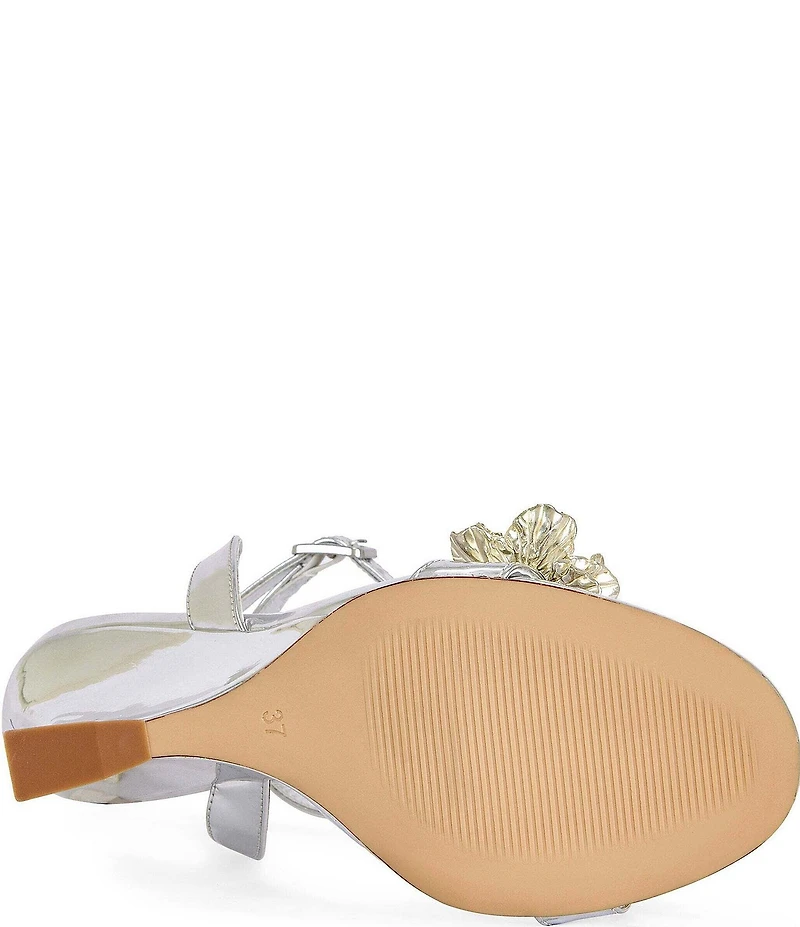 Azalea Wang Winters Metallic Ankle Strap Beaded Flowers Wedge Dress Sandals